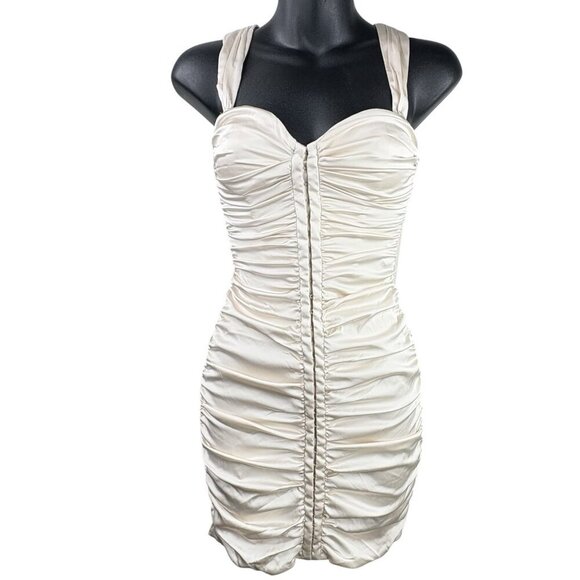 Oh Polly Ruched Satin Ivory Sweetheart Corset Mini Dress Women’s 0 Sorority - Picture 1 of 11